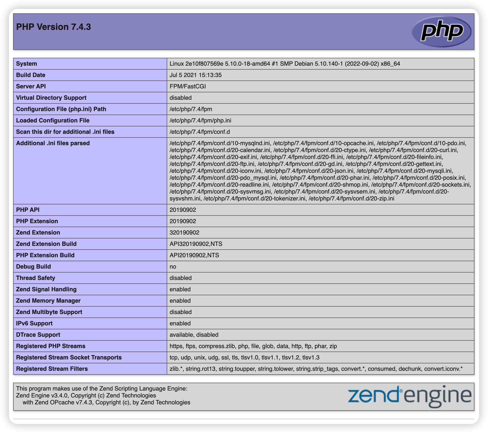 phpinfo
